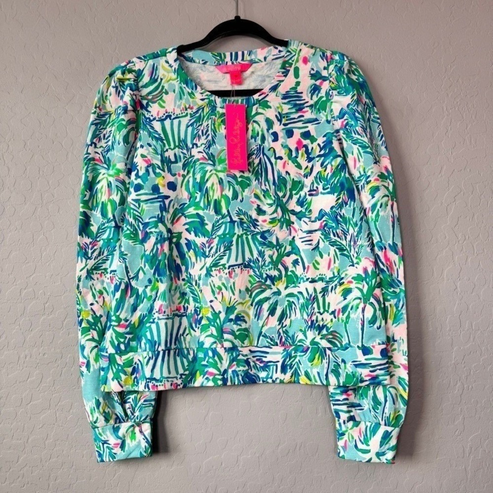 NWT Lilly Pulitzer Medium Blue Ica Cabana Cocktail Sweatshirt Crew Neck